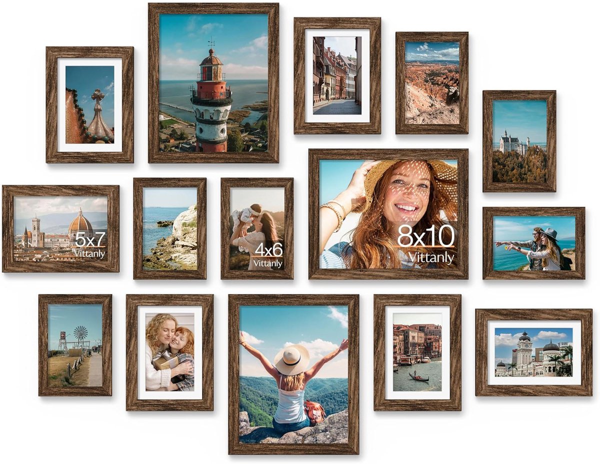 Homaxy - Fotokader- Fotolijst - Modern - Verschillende Maten, Inclusief Set Van 3 Stuks 20x25 cm, Set Van 6 Stuks 13x18 cm, Set Van 6 Stuks 10x15 cm - Bruin