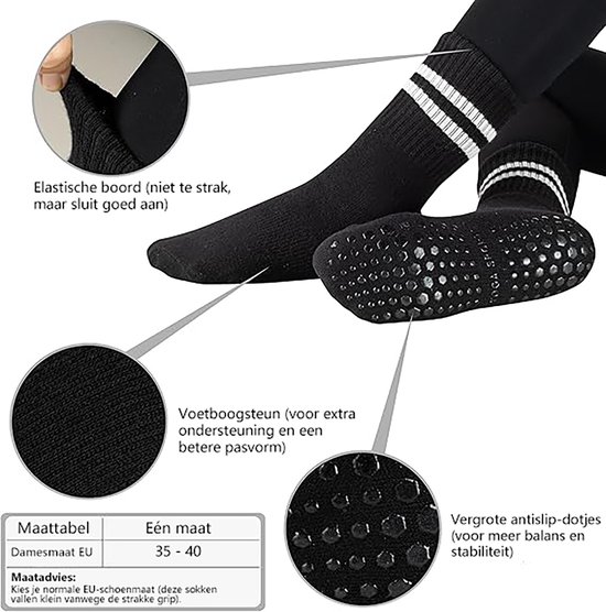 Pilates Sokken Dames - Yoga Sokken met Grip - Antislip Sokken - Grip Sokken - Katoenen Sokken - 5 Paar - Zwart Wit Grijs Roze Paars van Merkloos — afbeelding 2