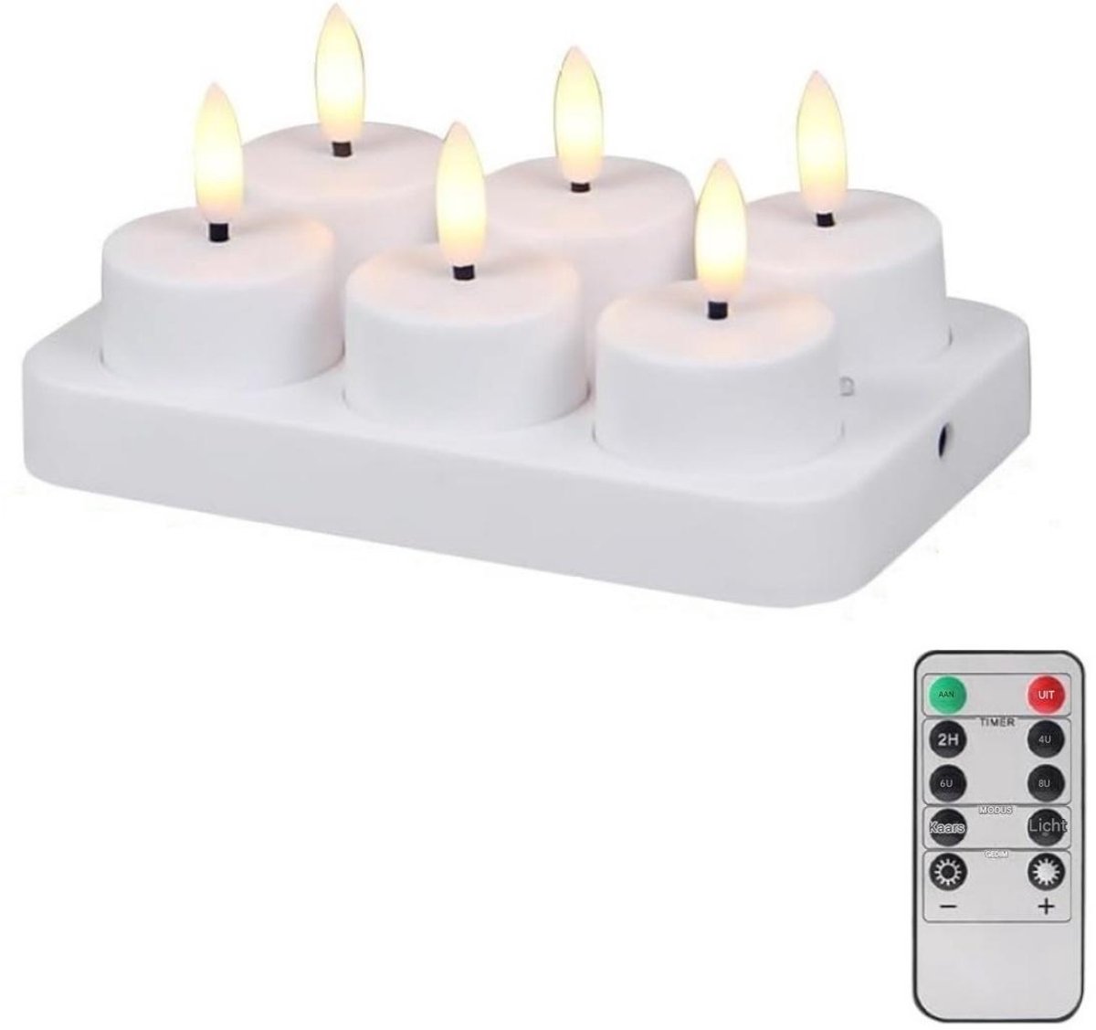 GelldG Oplaadbare LED-Theelichtjes - LED-Theelichtjes met Afstandsbediening - Realistisch Flikkerend Vlam-effect met Timerfunctie - Set van 6 Stuks - Geschikt voor Woonkamer, Bruiloften en Feestdagen - Warm Wit Licht