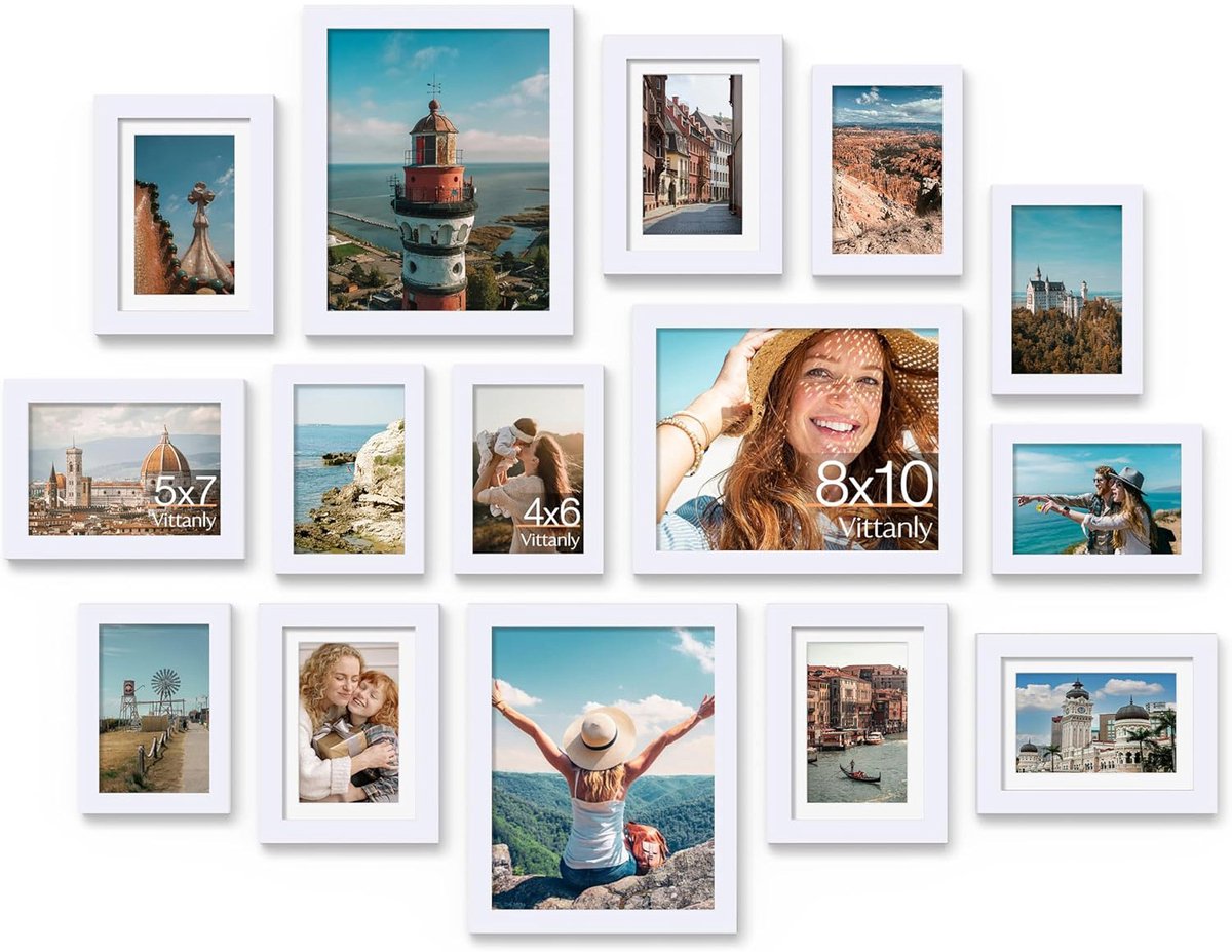 Homaxy - Fotokader- Fotolijst - Modern - Verschillende Maten, Inclusief Set Van 3 Stuks 20x25 cm, Set Van 6 Stuks 13x18 cm, Set Van 6 Stuks 10x15 cm - Wit