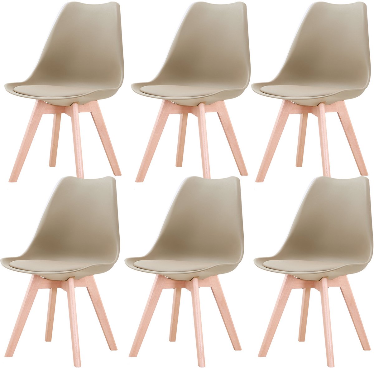 Jently eetkamerstoelen - stoelen - houten poten - kunststof - set van 6 - beige