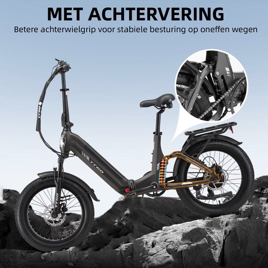 TTGO F7 Opvouwbare Elektrische Fiets - 720Wh Lithium Accu - Actieradius tot 120 km - Aluminium Frame met Achtervering - 20×3.0 inch Brede Banden - Hydraulische Schijfremmen - Shimano 7 Versnellingen - Elektrische Stadsfiets - Grijs van TTGO — afbeelding 4
