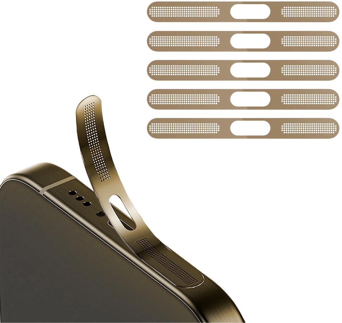 NTHProducts - Dustproof Mesh Stickers - Bescherming voor iPhone 16 Pro - Natuurlijke titanium - Earpiece en speaker bescherming - 5-pack - Geschikt voo...