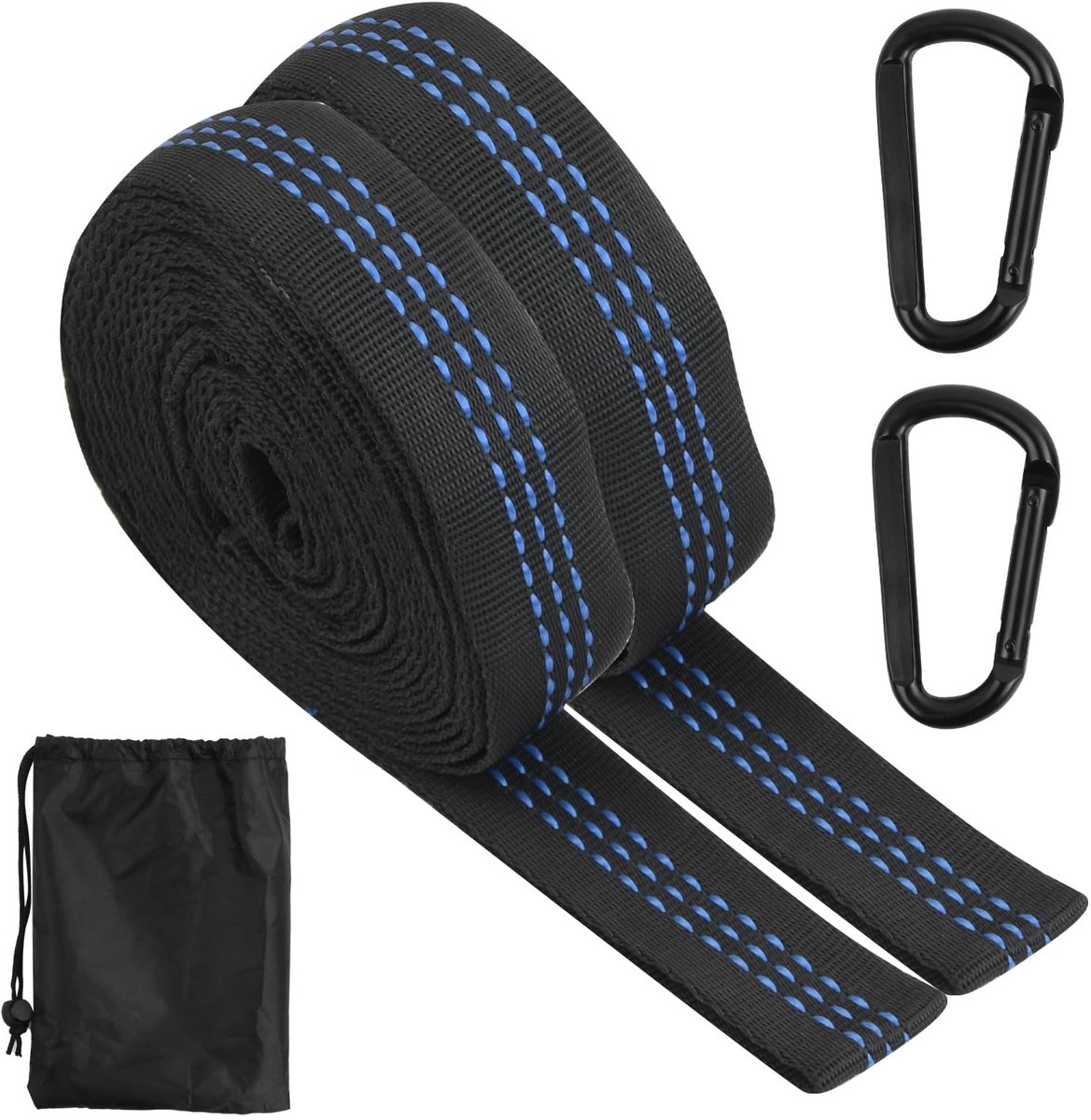 NTHProducts - Hammock Houders - Hammock Straps - Geschikt voor Outdoor Camping - Blauw en Zwart - Draagvermogen tot 400 kg - Inclusief Riemen en Tas