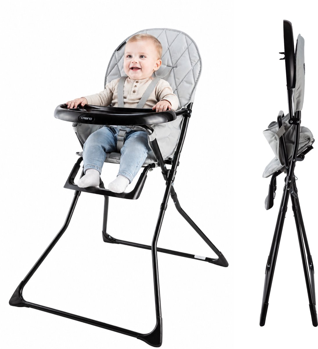 Bol.com Cabino Kinderstoel Inklapbaar – Eetstoel Baby – Compact en Opvouwbaar – Geschikt vanaf 6 Maanden – Grijs aanbieding