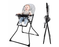 Cabino Kinderstoel Inklapbaar – Eetstoel Baby – Compact en Opvouwbaar – Geschikt vanaf 6 Maanden – Grijs