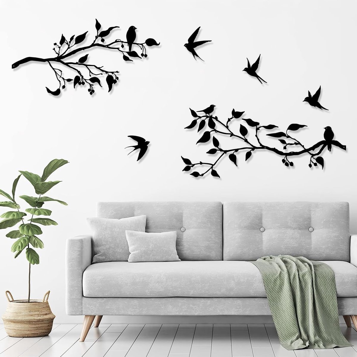 Allecto - Metal Bird Wall Decor - Wanddecoratie - Minimalistisch - Zwart - Vogel Op Tak - Voor Binnen en Buiten - Garten Decoratie
