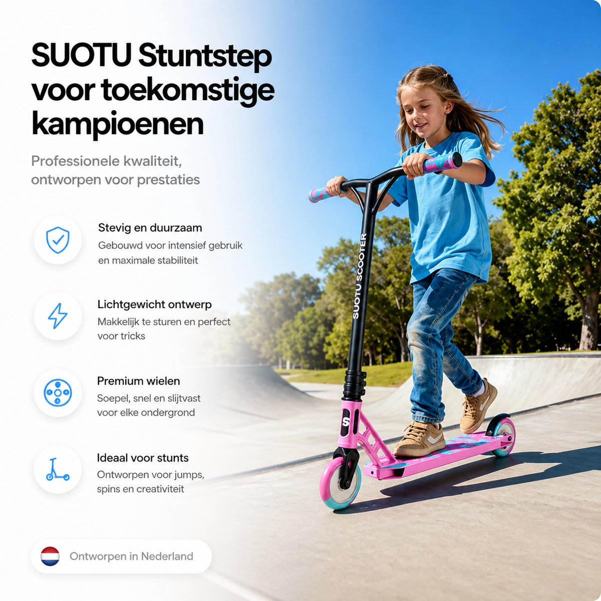 Suotu Stuntstep Professioneel - Step - 110mm - Speelgoed Jongens/Meisjes - Kinderstep - ABEC-9 - 100KG - Aluminium - Blauw/Roze — afbeelding 6