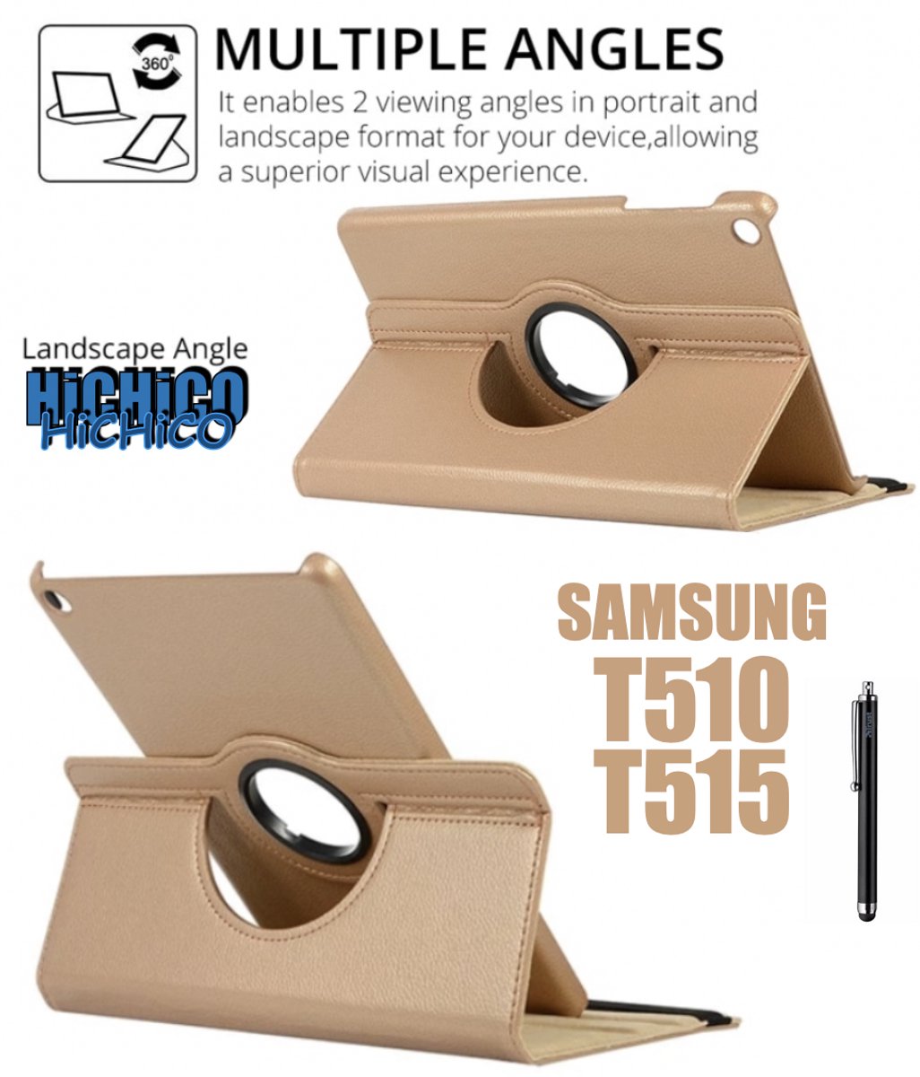 HiCHiCO® Tablet Hoes Geshikt voor Samsung Galaxy Tab T510 Hoesje Goud - Samsung Galaxy Tab T515 Hoesje met Stylus Pen