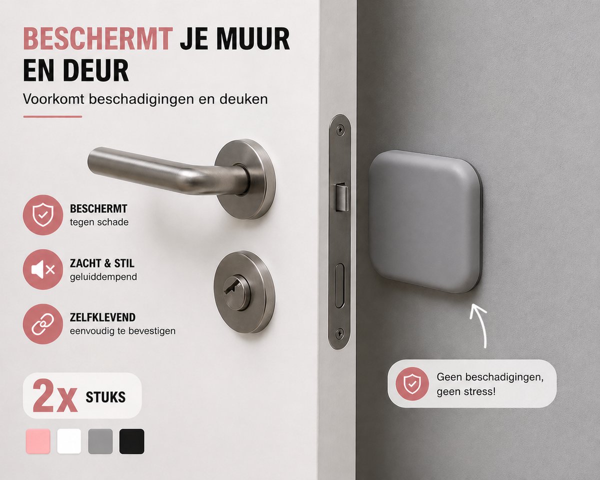 Beliora Deurstopper Set van 2 – Zelfklevend – Muurbeschermer tegen Deurklink – Geluiddempend – Grijs