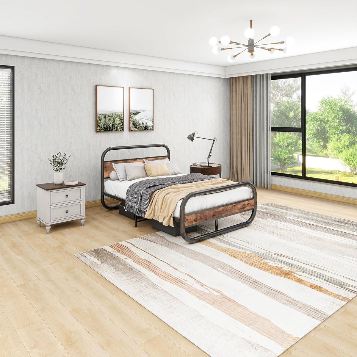 Modern Industrieel Metalen-Houten Bedframe met - 120x200 cm - Arqam