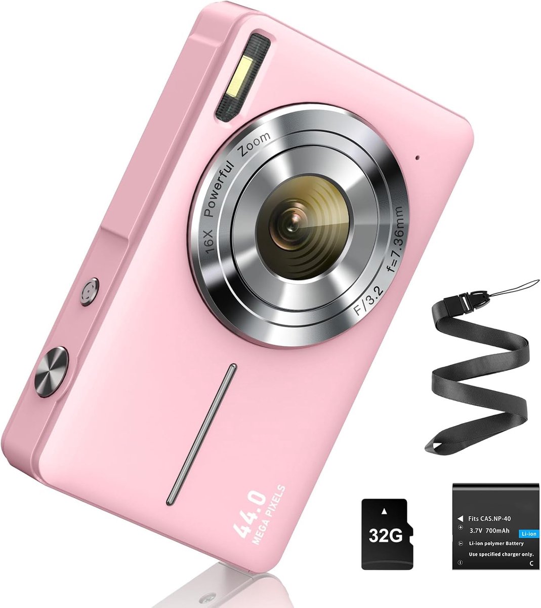 Digitale camera 1080p 44MP fotocamera FHD fotoapparaat met 32G kaart 16X digitale zoom digitale camera met batterij draagbare eenvoudige digitale camera voor kinderen, studenten, tieners, beginners
