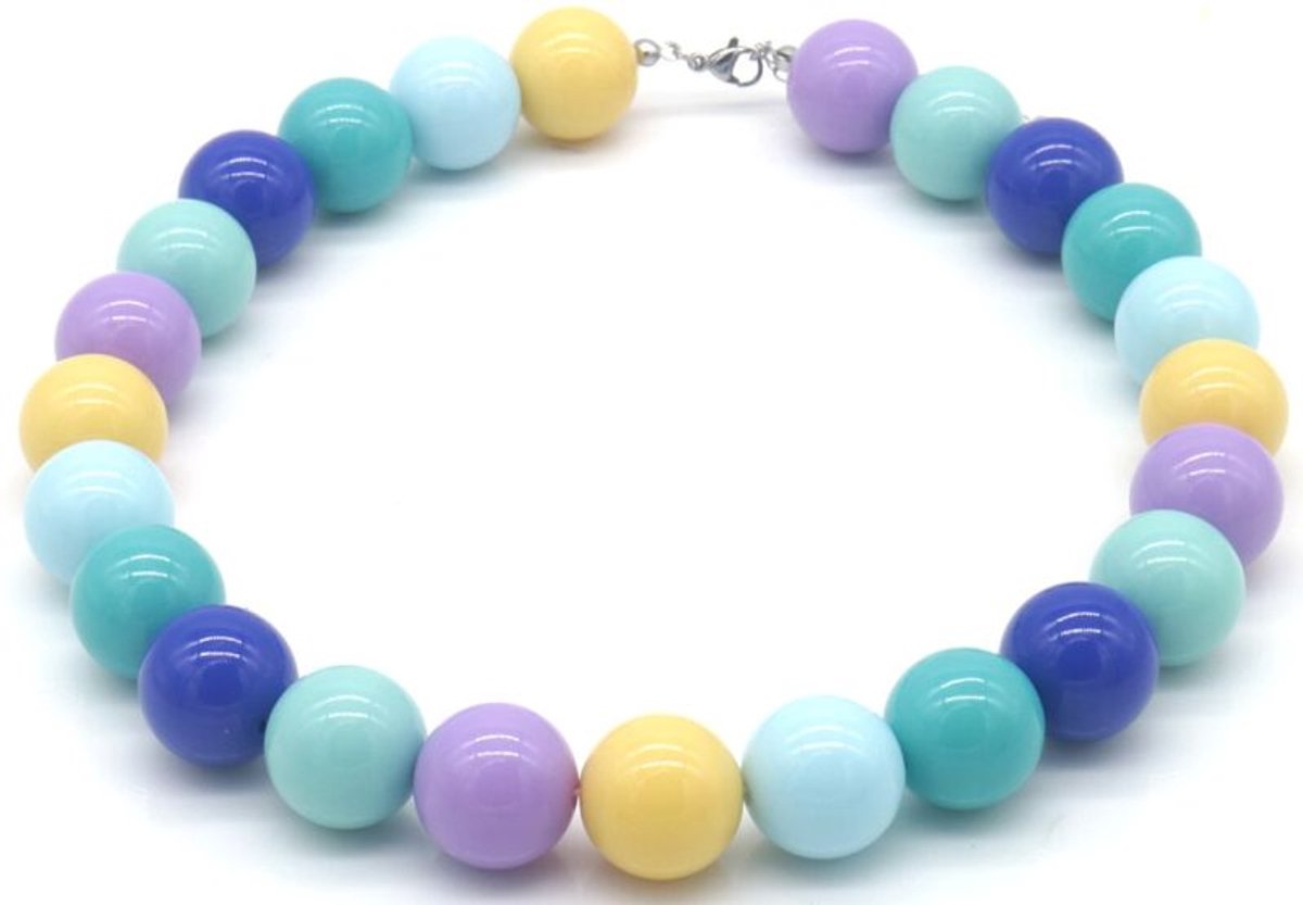 She life style - Ketting Meerkleurige - 18mm Kralen - 40 - 45cm - Multi Blauw/Geel/Paars