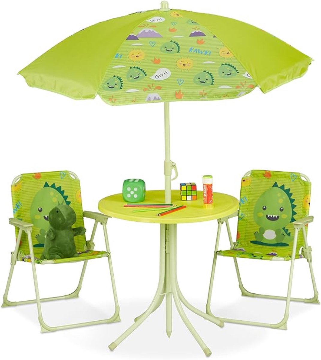 Verte Kinder Picknicktafel - Tuinset voor Kinderen - Kinderset met Parasol - Voorbeeldontwerp - Tafel & Kinderstoelen - Kamperen & Tuin - Groen