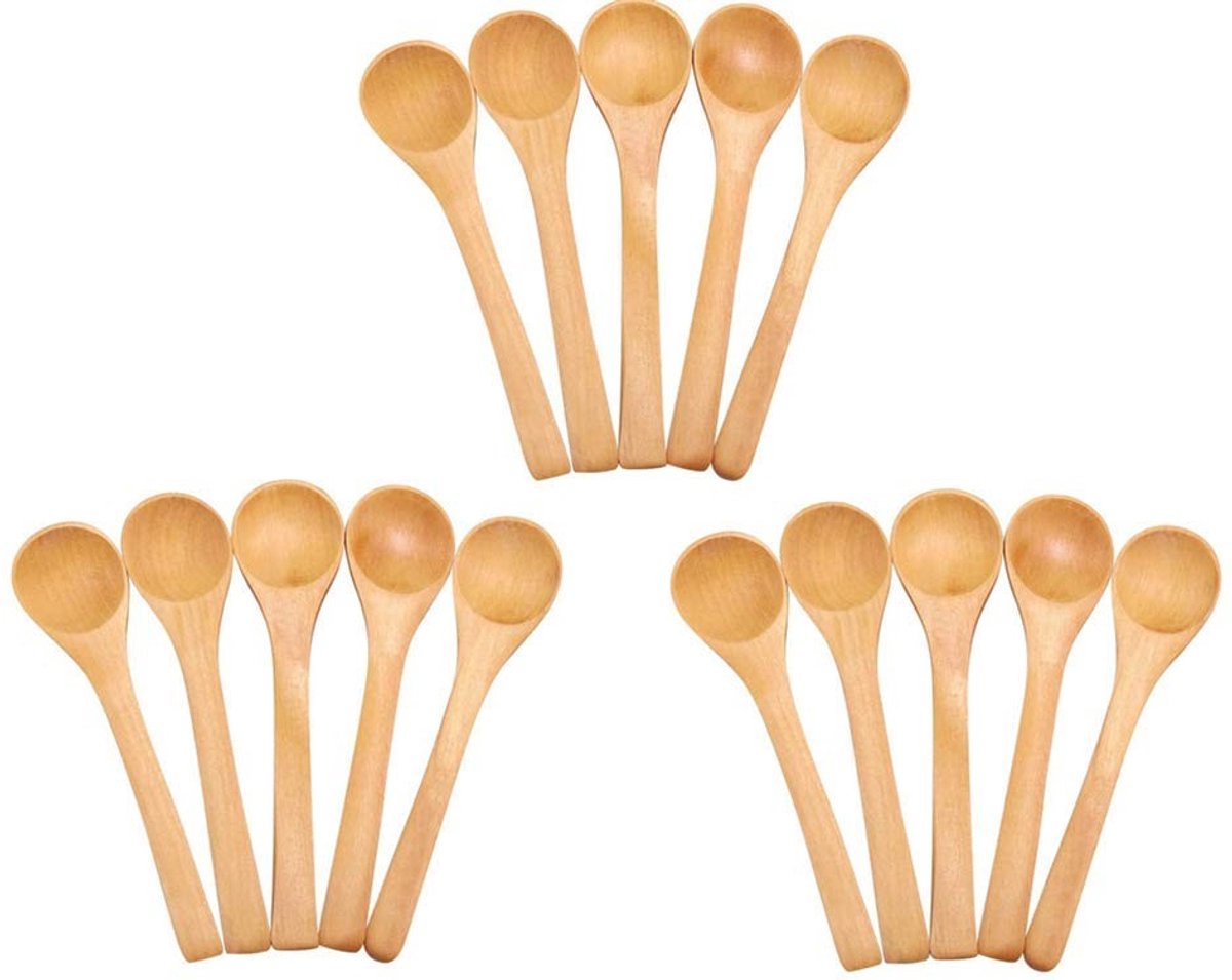 Set van 12 Handgemaakte Houten Lepels voor Koken en Serveerdoeleinden