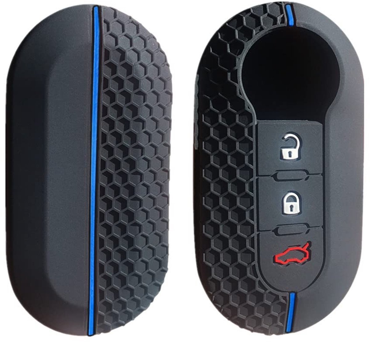 NTHProducts - Silicone Key Case - Auto Sleutelbeschermer - Zwart en Blauw - Geschikt voor Fiat 500 Panda Ducato 500L Punto Lancia Musa - Eco-vriendelijk