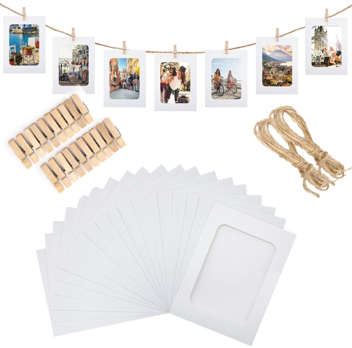 MTTProducts - Fotogarland - DIY Fotolijstjes - Retro Stijl - Witte Papier - Decoratie voor Feesten - Hangende Fotorama - Geschikt voor Thuis