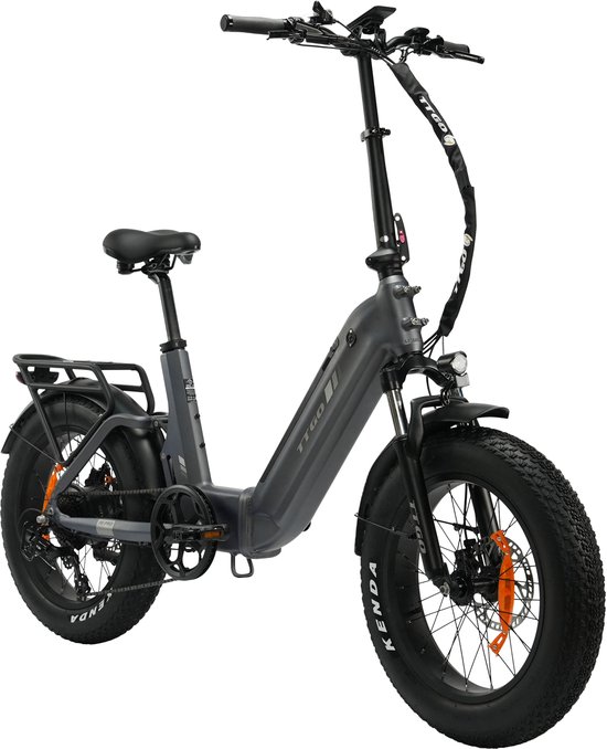 TTGO F6 Pro Elektrische Fiets – Opvouwbaar – 48V 18Ah Lithium Accu – Actieradius tot 140 km – Aluminium Frame met Achtervering – 20×4.0 inch Fatbike Banden – Hydraulische Schijfremmen – Shimano 7 Versnellingen – Elektrische Stadsfiets – Grijs