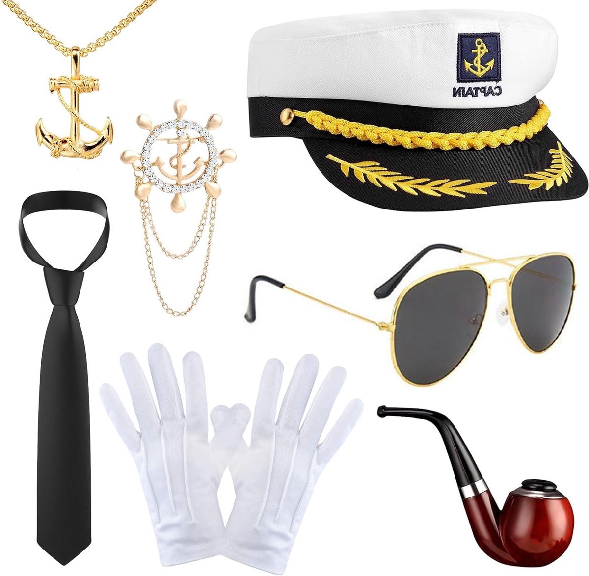 7-delig kostuumset met kapiteinspet voor volwassenen, ideaal voor carnaval, themafeesten en cosplay