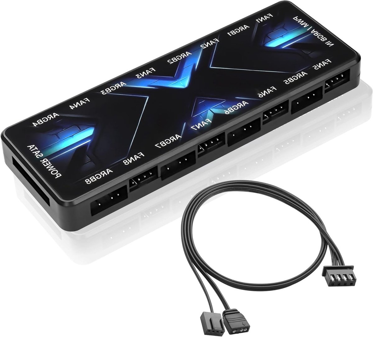ARGB PWM Controller Hub 12V 4Pin en 5V 3-Pin met SATA Voeding - 8-Weg PC Ventilator Controller voor LED Verlichting en Computerkoeling