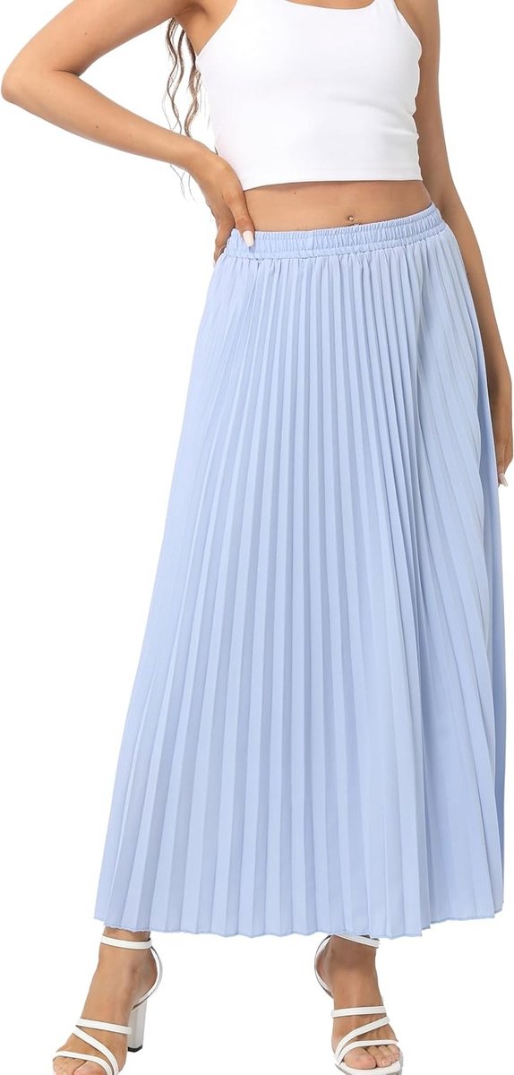 Elegante Hoge Taille Vloeiende Plissé Rok met Elastische Stretch - Lange A-lijn Maxi Rok voor Strand en Casual Dagen