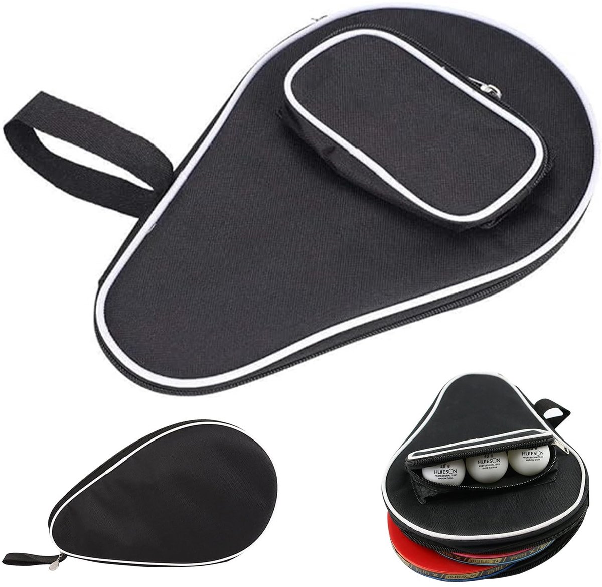Tafeltennisrackettas met armband - bescherming voor 2 rackets en 3 ballen - Oxford-stof - zwart