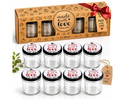 Glazen Confiturenpotjes Set van 8 – 125 ml – Jam Potjes met Deksel – Made with Love – Mini Glazen Potjes voor Jam, Kruiden, Snoepjes en Traktaties