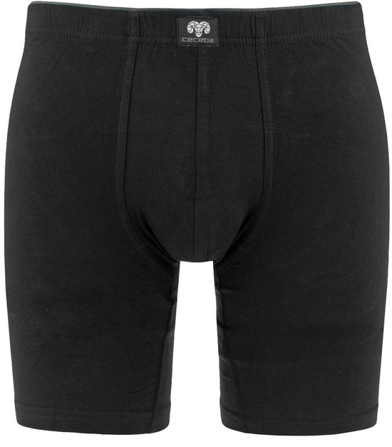 Zwarte, lange boxer met elastische band en logo.