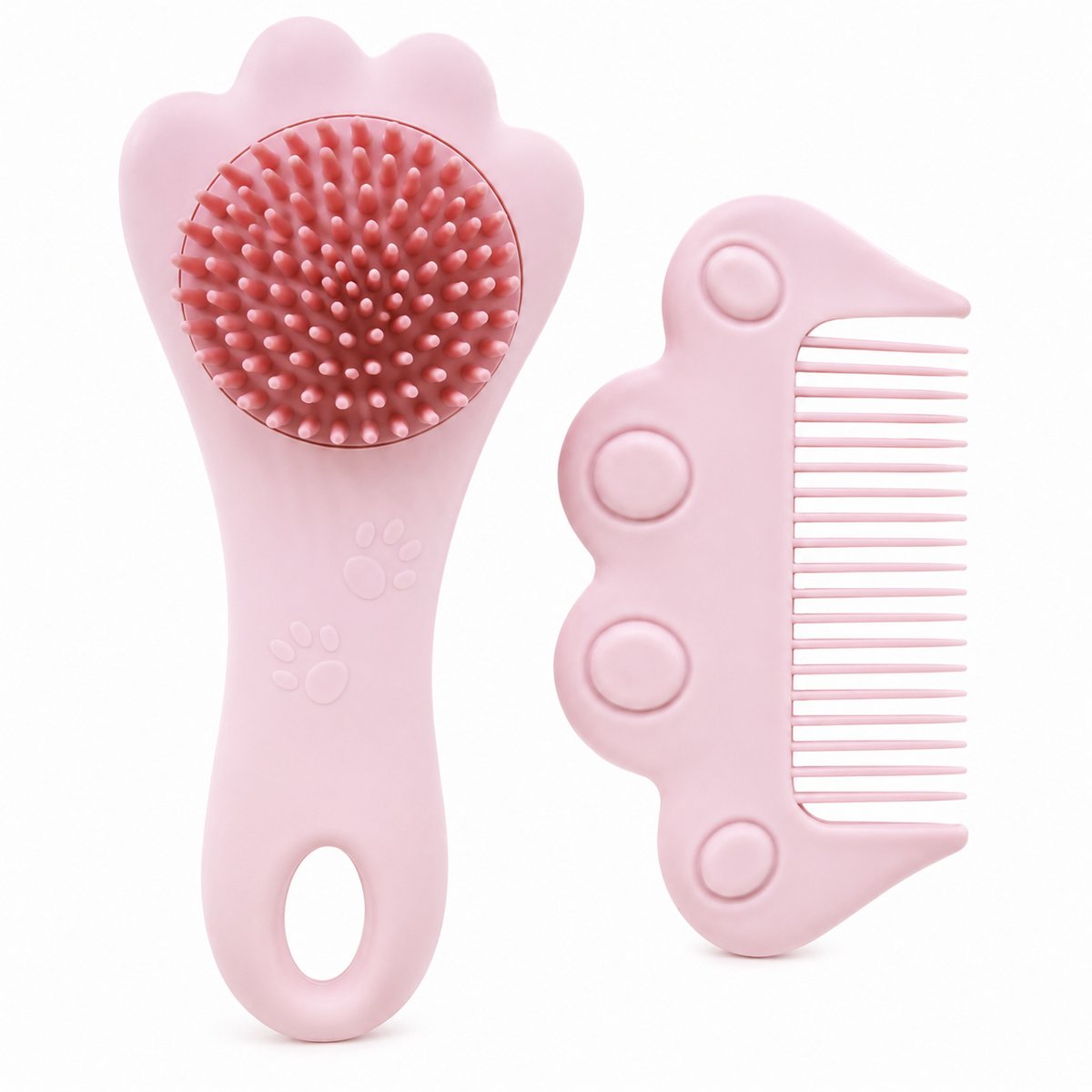Baby Haarborstel & Kam Set Roze – Zachte Siliconen Massageborstel voor Baby’s en Peuters