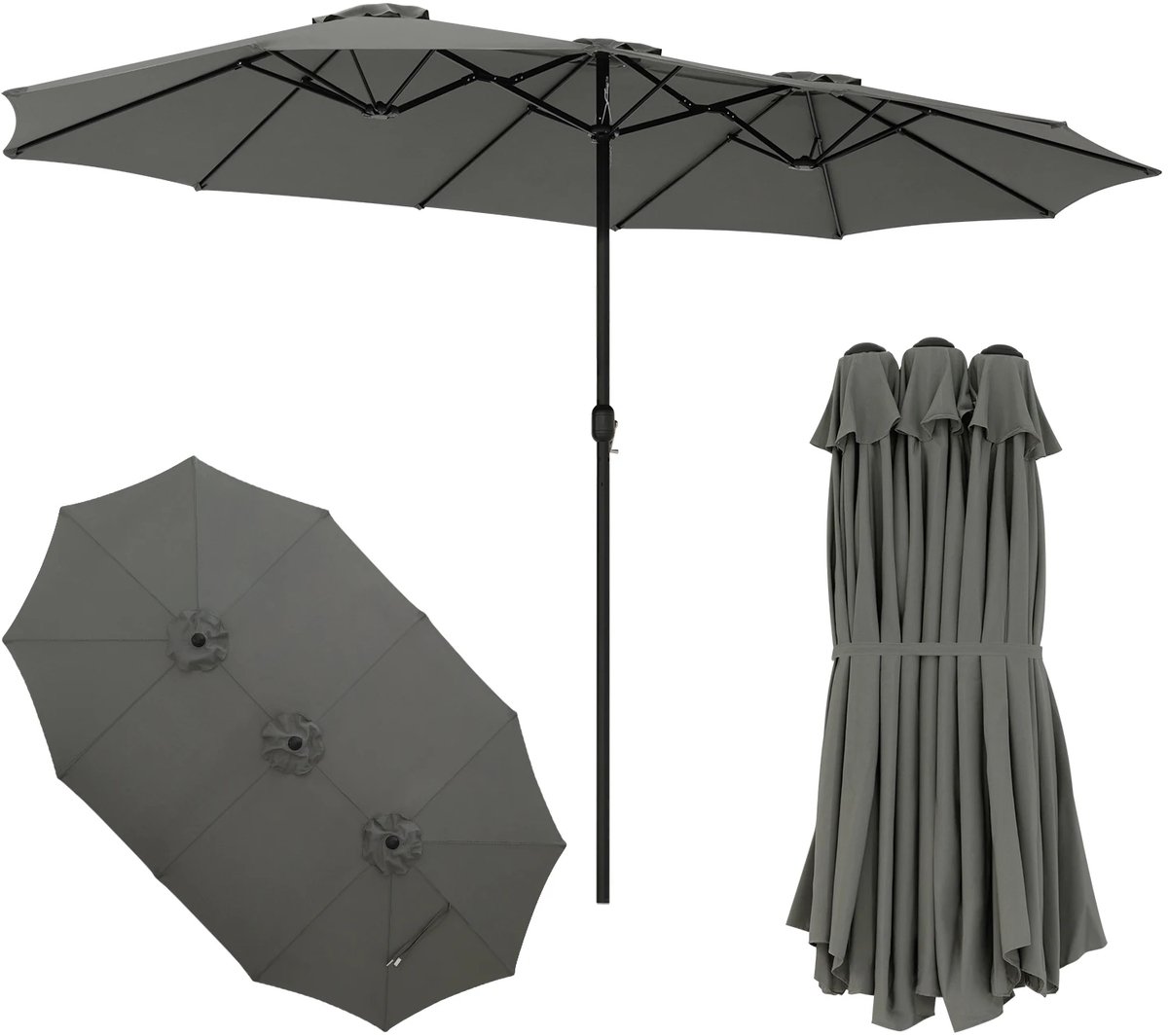 MakkelijkMooi Rechthoekige Extra Grote Zonnebeschermer - Parasol - UPF 50+ Zonbescherming - Ventilerend & Waterafstotend - Grijs