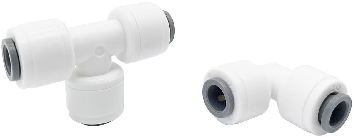 Dailygoody - 2 Pcs 1/4" RO Waterfilter Aansluitingen, 90° Bocht en T-Type Connector