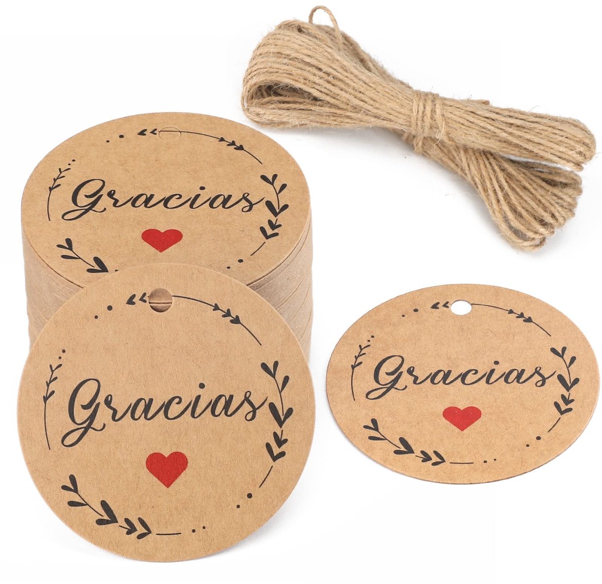 Dailygoody - Cadeaulabels - Jute koord - 100 stuks - Bruin - Kraftpapier - Decoratie voor cadeaus - 5 cm x 5 cm