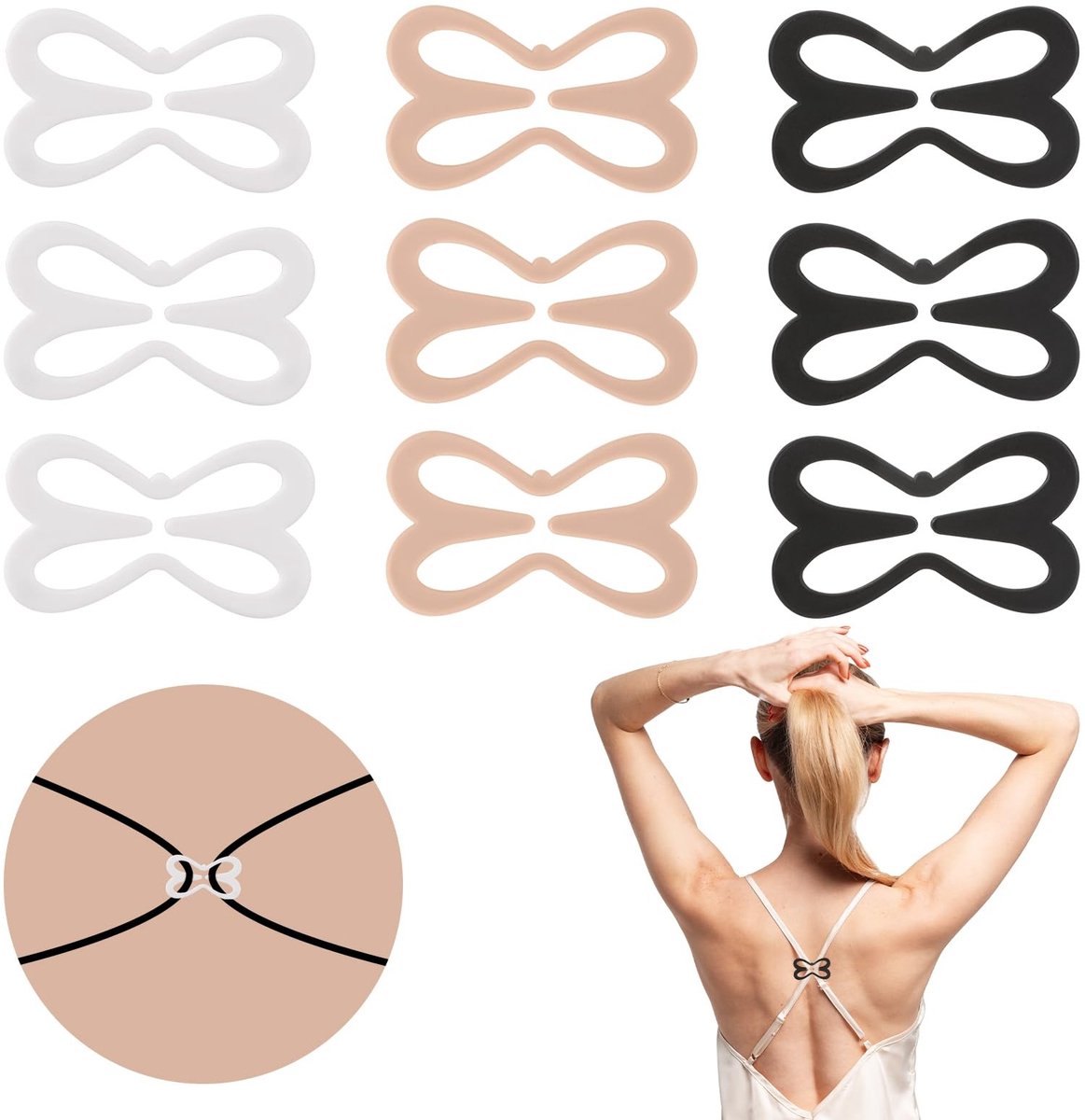 Dailygoods - Dailygoody - BH-dragers - Bevestigingsclips - Verborgen bandjes - 9 stuks - Racerback - Anti-slip beha-clips - Geschikt voor dames - Gekruiste rugclips
