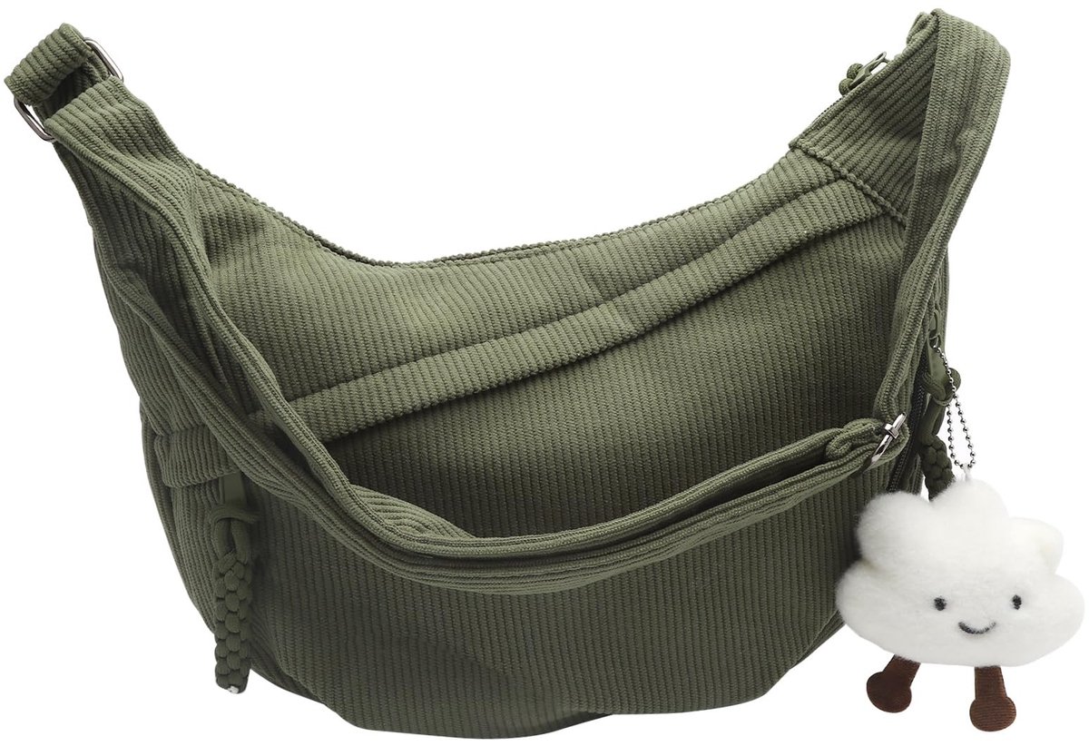 Dailygoods - Dailygoody - Half Moon Crossbody Bag - Corduroy Schoudertas - Stijlvol en Ruim - Groen - Dames Tas - Geschikt voor Dagelijks Gebruik - Groene Cor