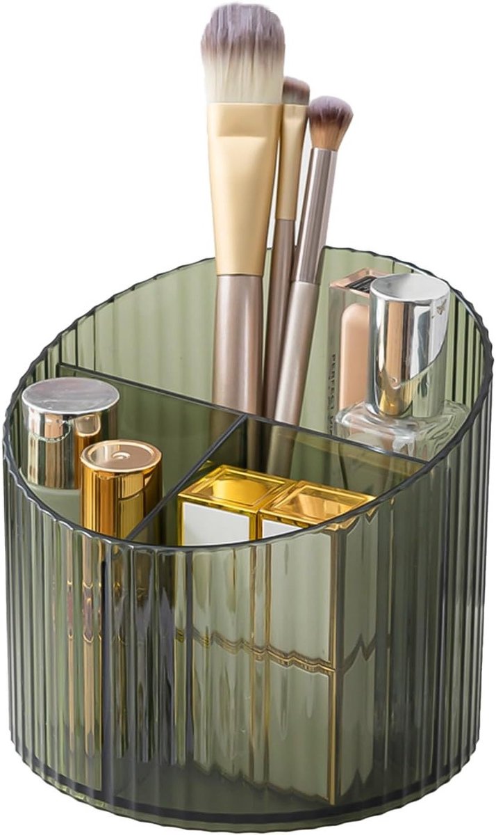 3 Sleuven Make-up Borstelhouder van Acryl, Vintage Gestreept Design voor Badkamer en Bureau, Perfect voor Cosmetica en Organisatie