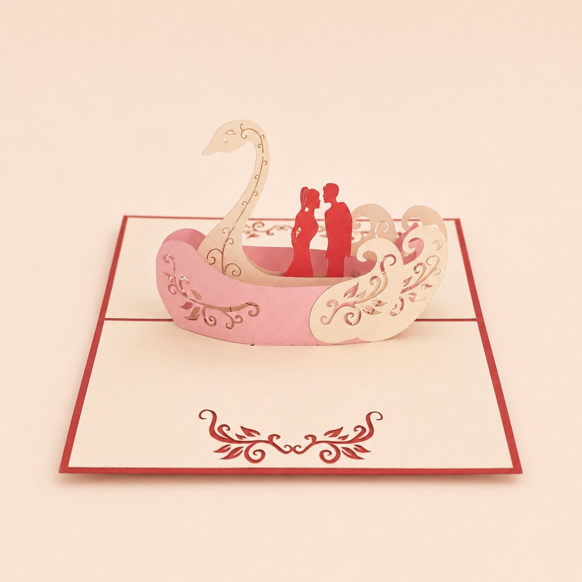 Paperbloom Pop Up Kaart Liefde – 3D Wenskaart met Zwanenboot en Koppel – Romantische Kaart voor Geliefde, Valentijn, Huwelijk of Jubileum