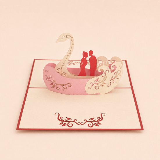 Paperbloom Pop Up Kaart Liefde – 3D Wenskaart met Zwanenboot en Koppel – Romantische Kaart voor Geliefde, Valentijn, Huwelijk of Jubileum