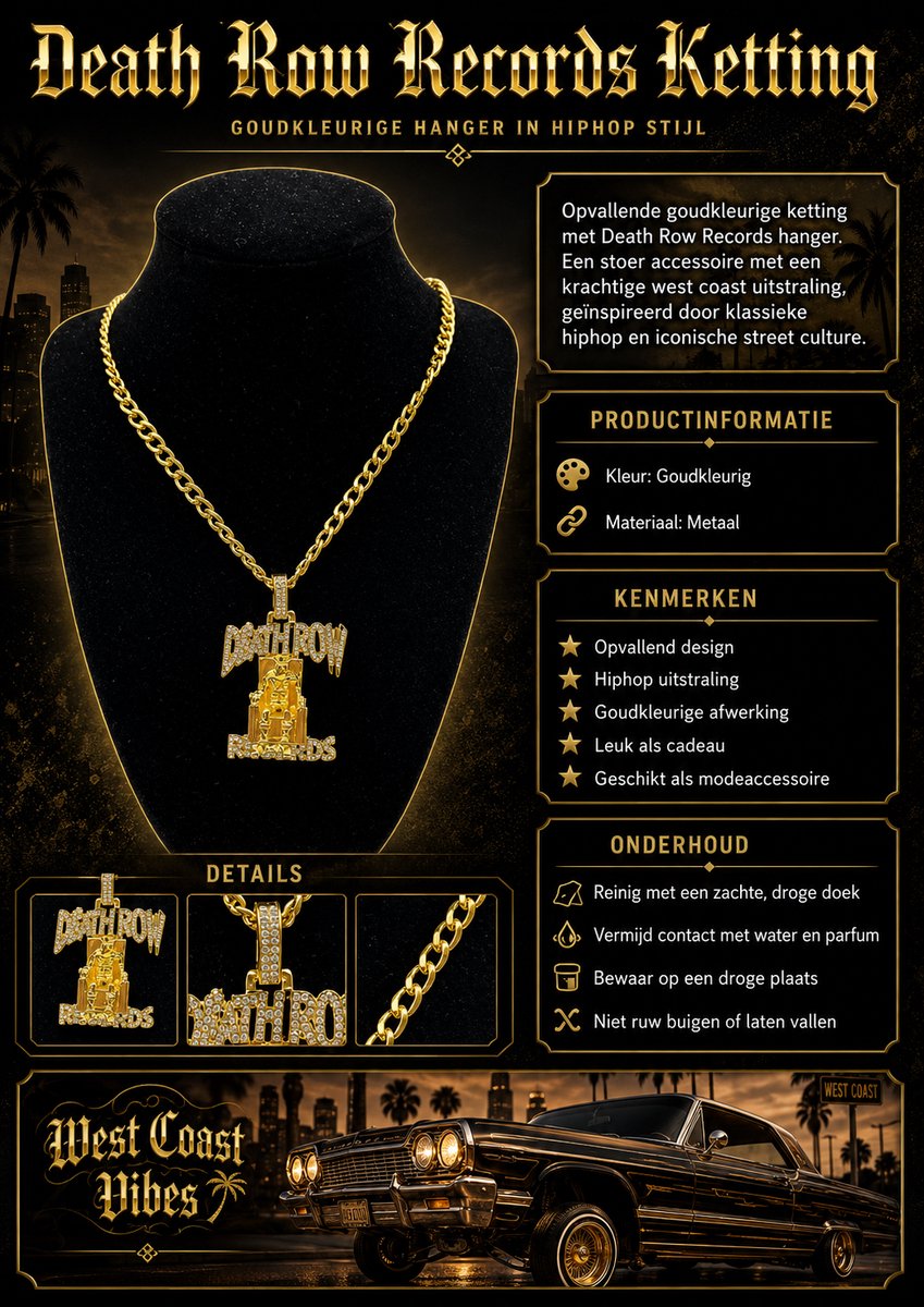 Death Row Records, Chain, Ketting/Hanger, Hiphop, Dr Dre, Snoop