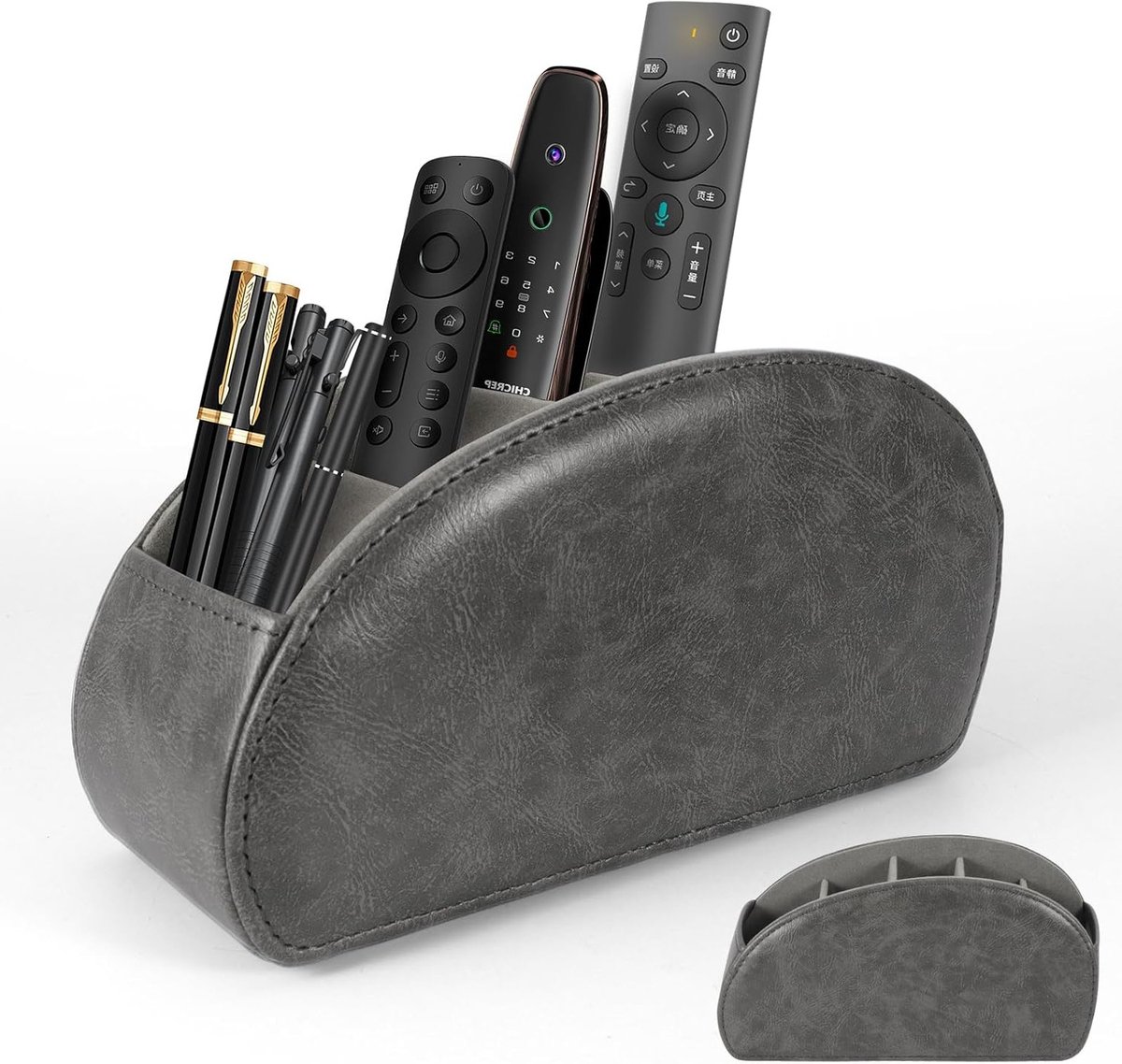Afstandsbedieningsbox met 5 vakken, multifunctionele bureau-organizer voor remote, make-up en pennen, 22 x 13 x 7,5 cm (grijs)