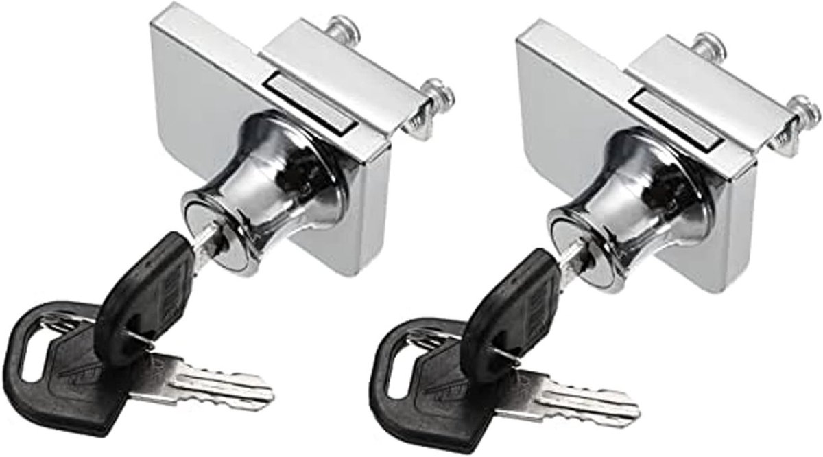 Verchroomde Glazen Kastslot met 2 Sleutels voor Enkele Swingende Glazen Deuren, Veiligheidsslot voor Vitrinekasten en Glasramen