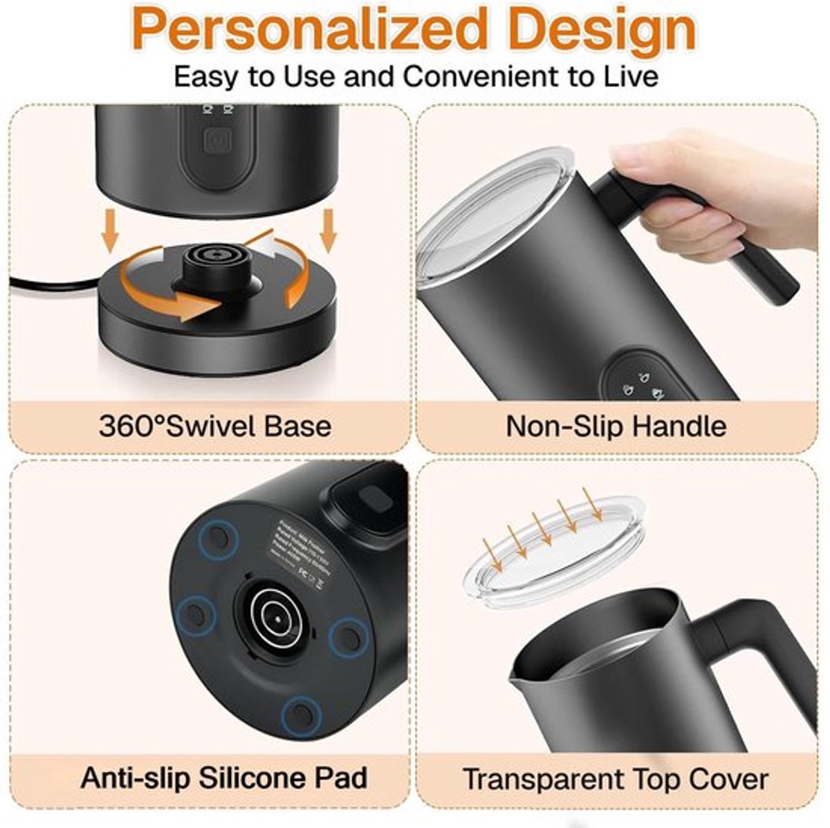 Melkschuimer, 4-in-1 elektrische melkschuimer, 350 ml automatische melkschuimer en melkverwarmer voor warme en koude melk, geschikt voor lattes, cappuccino's, macchiato's, warme chocolademelk, enz., wit. — cadeau in Kookcadeaus - foto 8