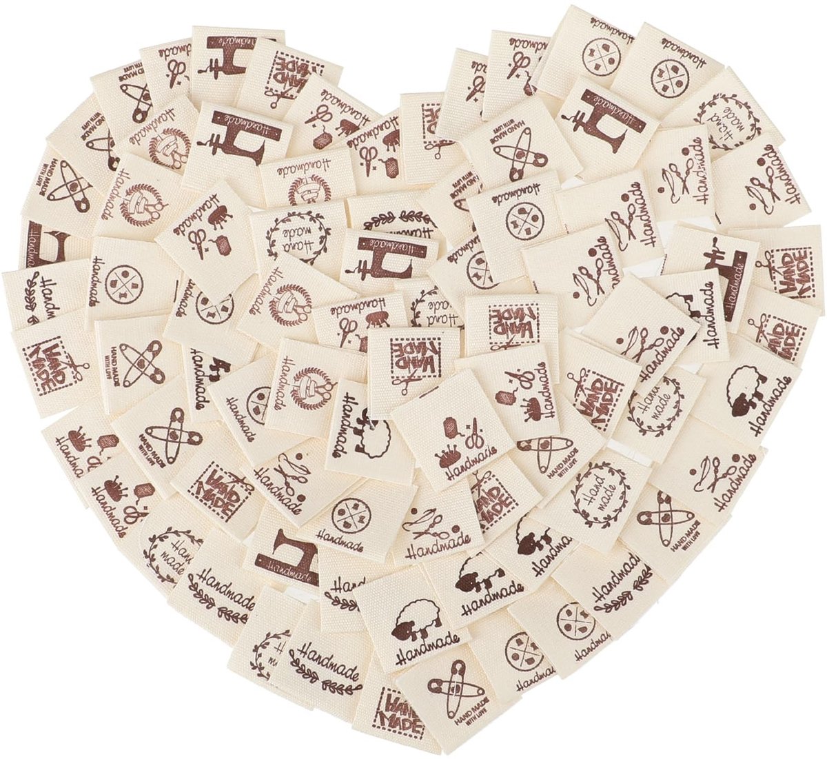 Dailygoods - Dailygoody - gehaakte labels - handgemaakte etiketten - 100 stuks - beige - kledinglabels - ideaal voor naaien en ambachten - perfect voor DIY project