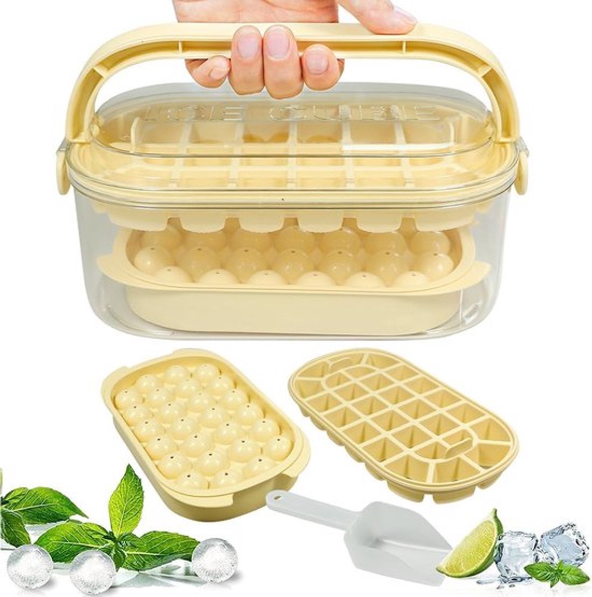 IJsblokjesvorm Set met Deksel en Opslagcontainer voor Drankjes en Snacks