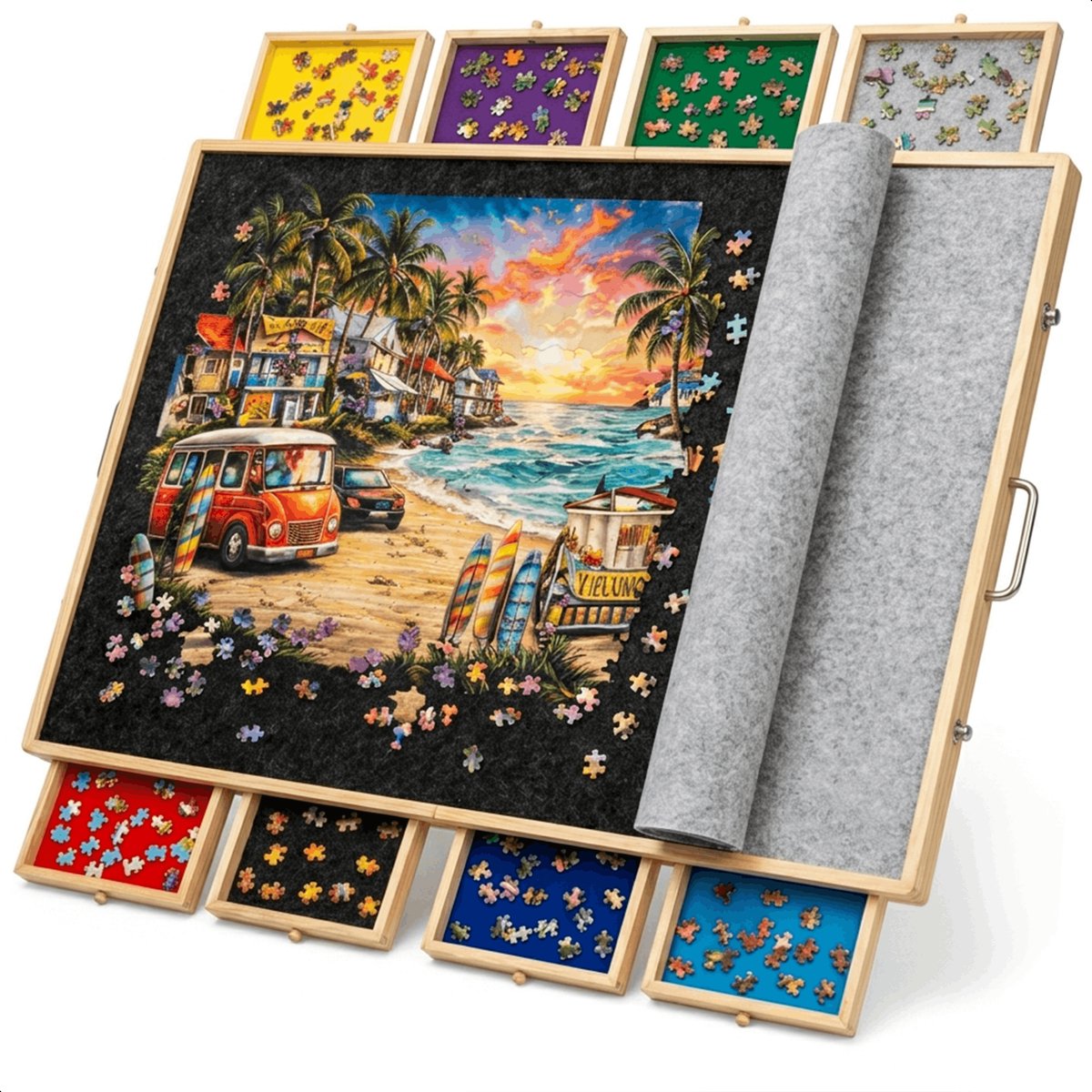 Inklapbare Puzzeltafel met opbergsysteem - 8 lades - 2000 stukjes - Puzzelplaat - Puzzelbord - Puzzalmat 1000 stukjes - Diydash