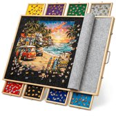 DIYDash Puzzle Table XL avec système de rangement - 2000 pièces - 8 tiroirs et couvercle colorés - Pliable - Tapis - Planche - Assiette - Étagère - Deluxe - Tapis en rouleau - Tapis - Pour Puzzles - 1000 - 1500