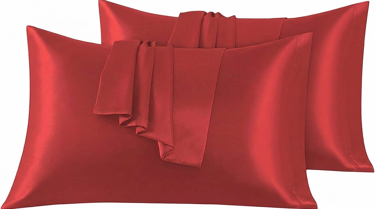Azalia Set van 2 kussenslopen van satijn, 45 x 70 cm, rood, voor bed, zacht bij aanraking, met zaksluiting, antimijt en hypoallergeen, bescherming voor haar, huid en antirimpels