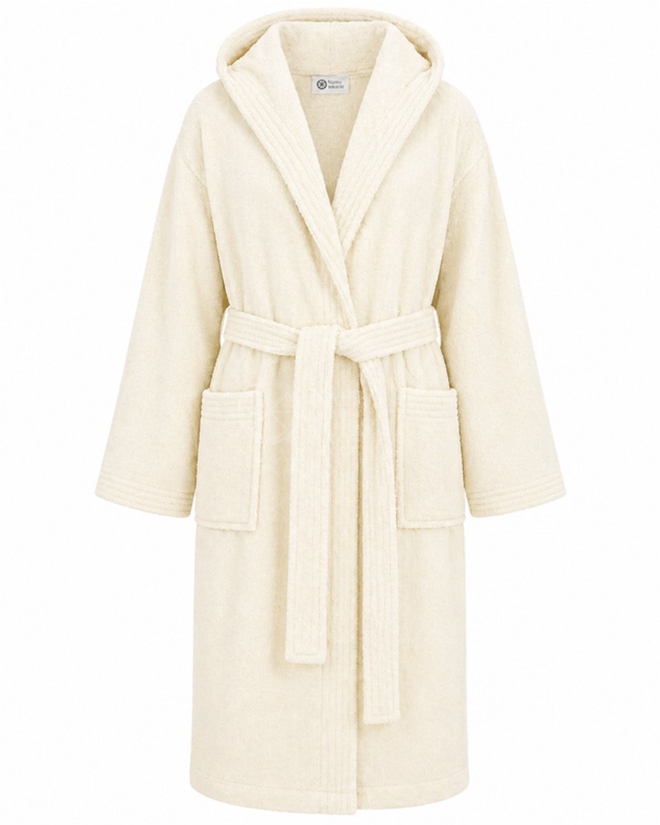 Sauna Badjas Dames met Capuchon - 100% Katoen Badstof Met Zakken - Bordeaux Beige - Maat L - Badjas Dames Katoen