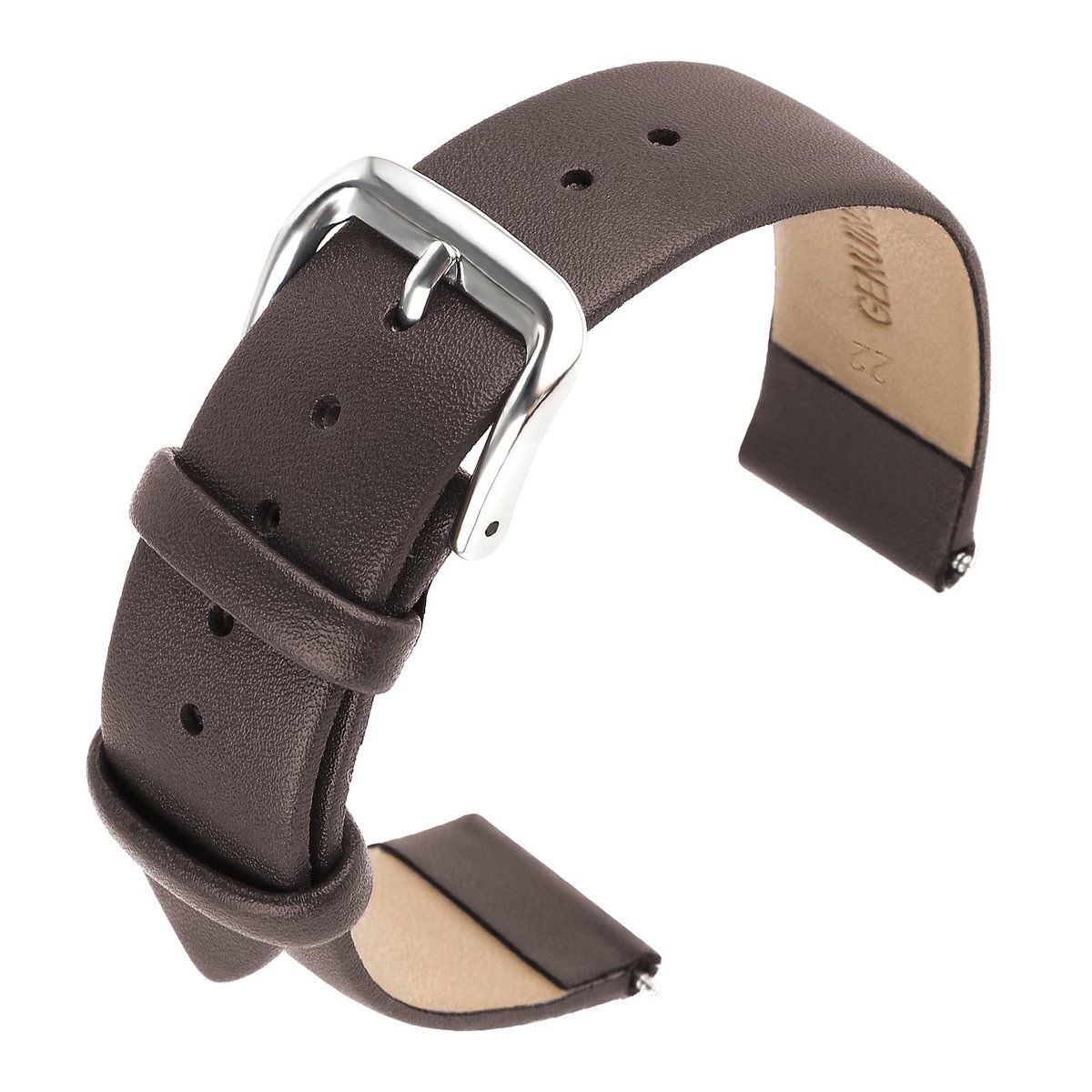 Dailygoods - Dailygoody - Horlogebandje van Zacht Kalfsleer - Quick-release - Donkerbruin - Universeel Reservebandje - Geschikt voor Dames en Heren