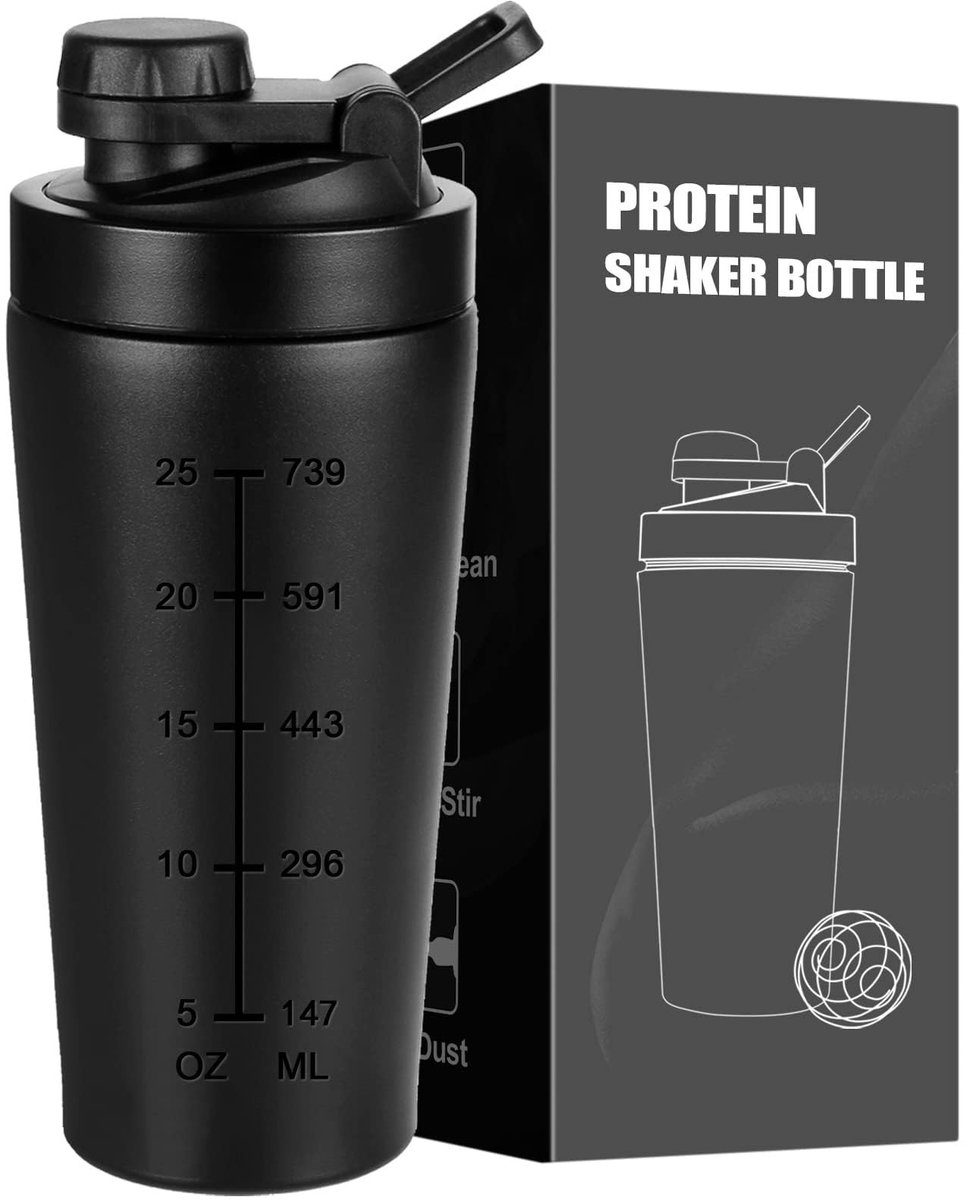 Dailygoods - Dailygoody - roestvrijstalen proteïne shaker - eiwitshaker - geen slechte geur - 900 ml - fitnessfles - ideaal voor dieet en fitness shakes