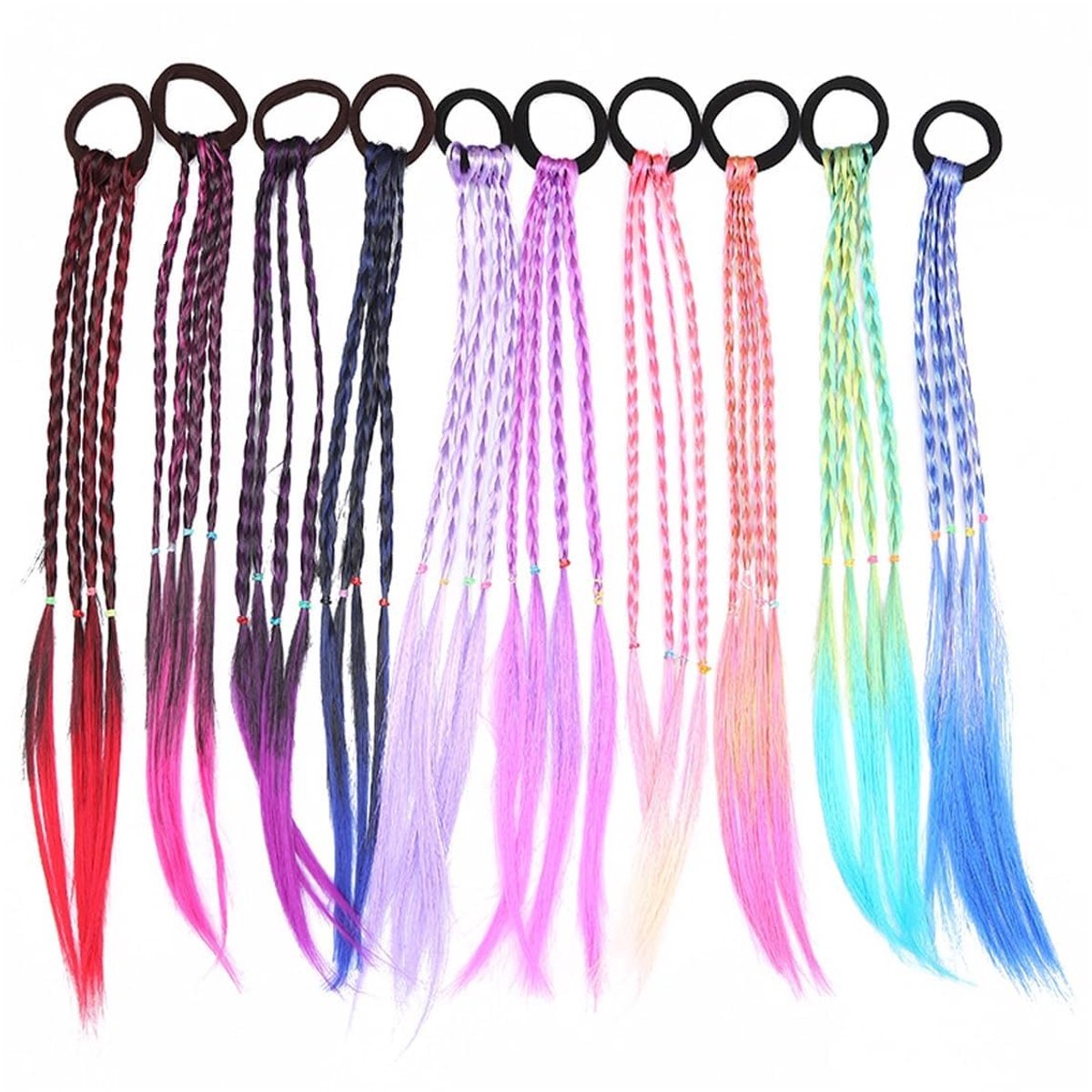 Dailygoods - Dailygoody - Kleurrijke Haarstrengen - Gevlochten Haarstukken - 10 Stuks - Kleurverloop - Haaraccessoires - Ideaal voor Feesten - Geschikt voor Meisje
